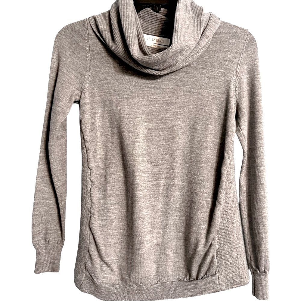 Ellen Tracy 100% Extra Fine Merino Wool Cowl Neck Split Open Back Sweater Sz S